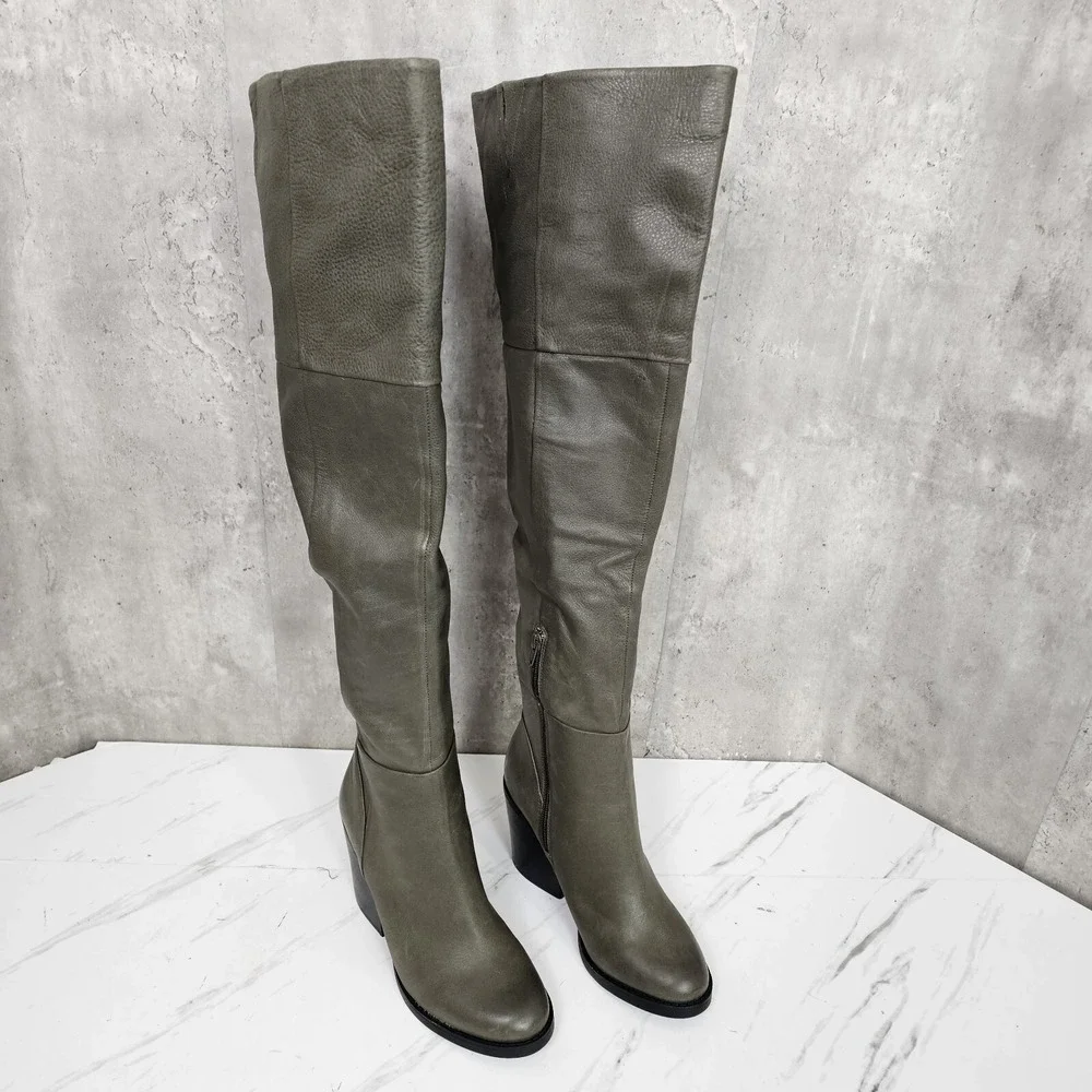 Aldo Casine Taupe Gray Over the Knee Boots Block‎ Heel Faux Leather US 8.5 EUR39